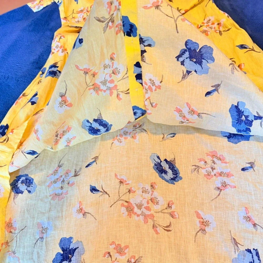Lauren Ralph Lauren Yellow Floral Linen Shirtdress - Picture 3 of 6